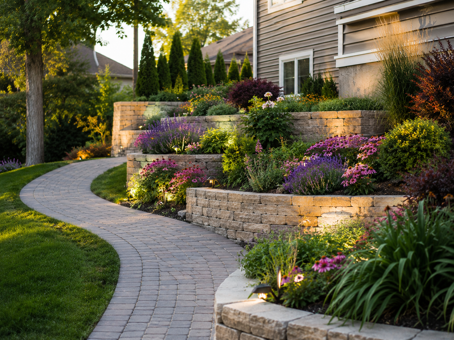 Sloped backyard retaining wall